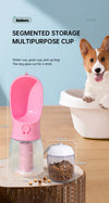 3-in-1 Portable Dog Water Bottle – Travel Pet Feeder, Food Container & Poop Bag Dispenser