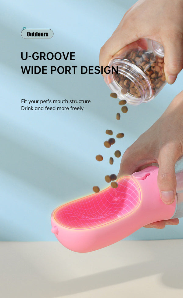 3-in-1 Portable Dog Water Bottle – Travel Pet Feeder, Food Container & Poop Bag Dispenser