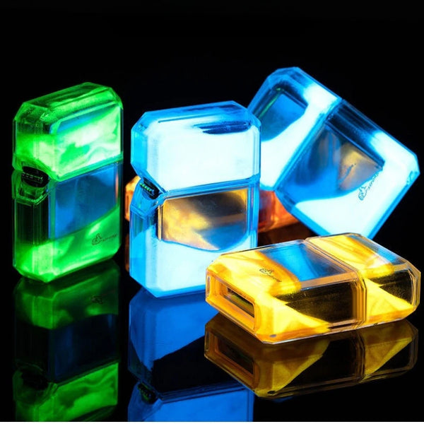 Luminous Quicksand Fluorescent Kerosene Lighter – Windproof Transparent Shell Creative Smoking Accessory Gift