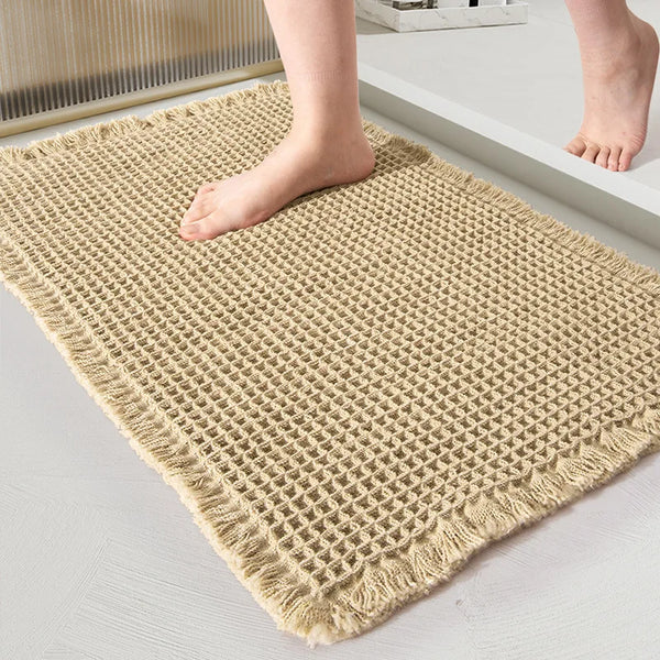 Microfiber Waffle Bath Mat – Absorbent Non-Slip Tassel Bathroom Rug