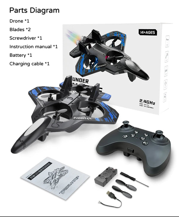 2.4G Remote Control Stunt Aircraft with LED Lighting, Gyro & 360° Rolls