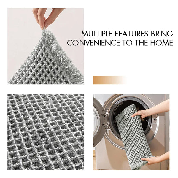 Microfiber Waffle Bath Mat – Absorbent Non-Slip Tassel Bathroom Rug