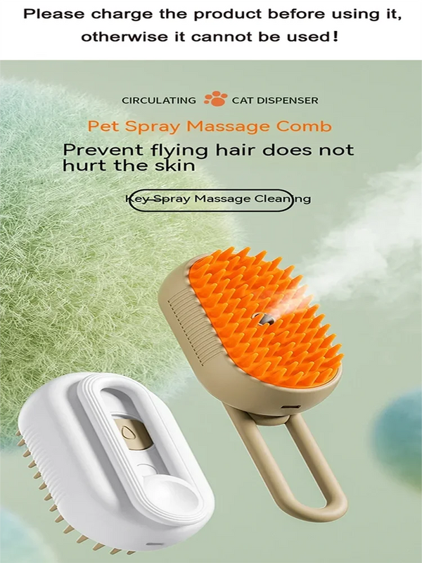 Pet Steam Spray Grooming Brush – 4-in-1 Hair Removal, Massage & Detangling Comb