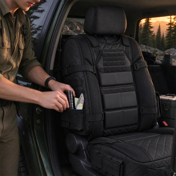 Military Style Heavy-Duty Car Seat Protector with Non-Slip Backing & Storage Pockets