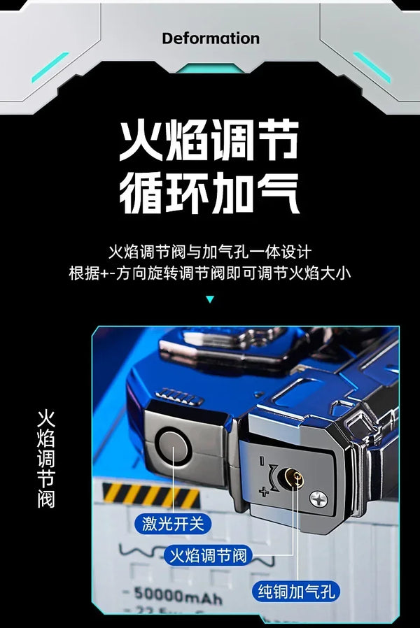 Metal Folding Gun-Style Jet Lighter – Windproof Butane Gas Red Flame Gyroscope Lighter with Laser