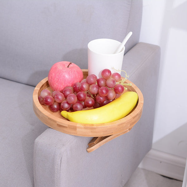 Natural Wooden Sofa Tray Table – Clip-On Armrest Snack & Coffee Tray with Phone Holder