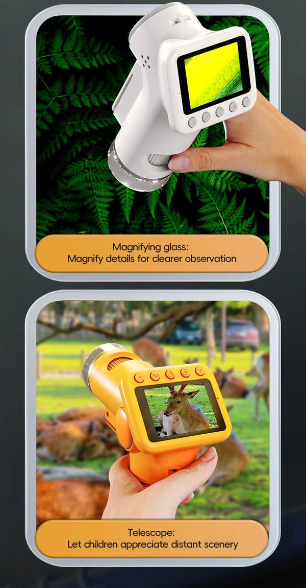 1600X Handheld Digital Microscope with 2-Inch HD Screen – Portable Electronic Magnifier with Camera & Video, 3-Level Lighting, Multilingual Interface