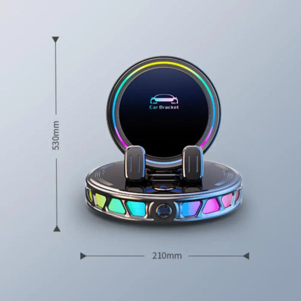 Smart Clamping Car Phone Mount with RGB Light & 360° Rotation