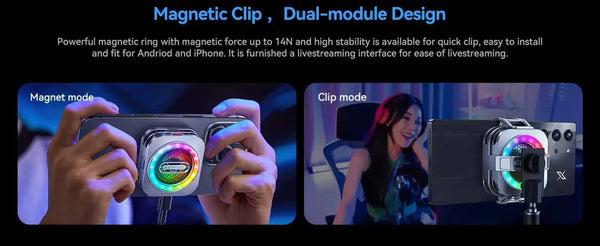 30W Magnetic Liquid Cooling Fan with RGB Lighting & AI Temperature Control for Mobile Phones and Tablets