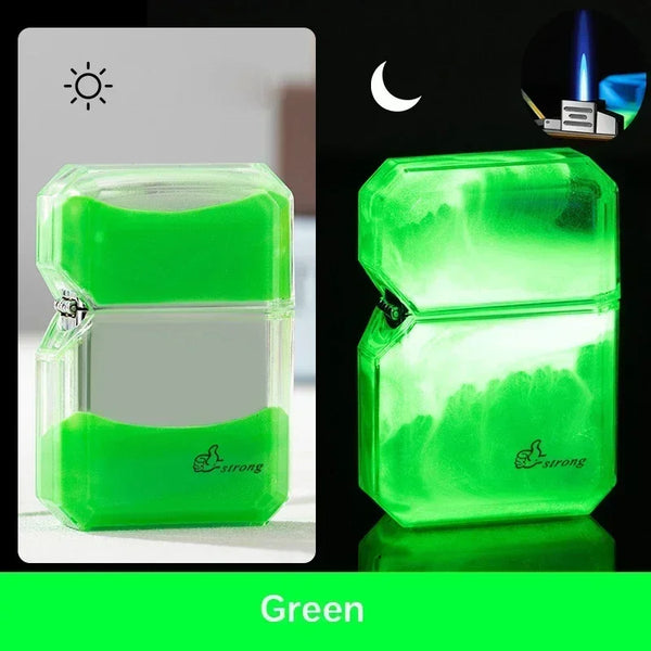 Luminous Quicksand Fluorescent Kerosene Lighter – Windproof Transparent Shell Creative Smoking Accessory Gift
