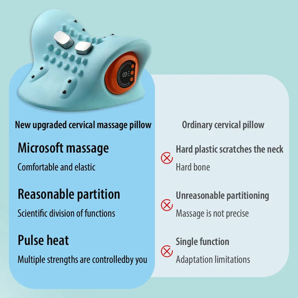 Electric Neck Cervical Traction Massager – EMS Heated Vibration Massage Pillow for Neck & Spine Relaxation