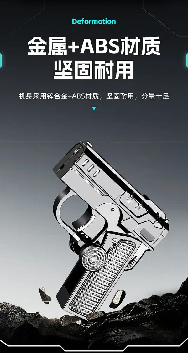 Metal Folding Gun-Style Jet Lighter – Windproof Butane Gas Red Flame Gyroscope Lighter with Laser