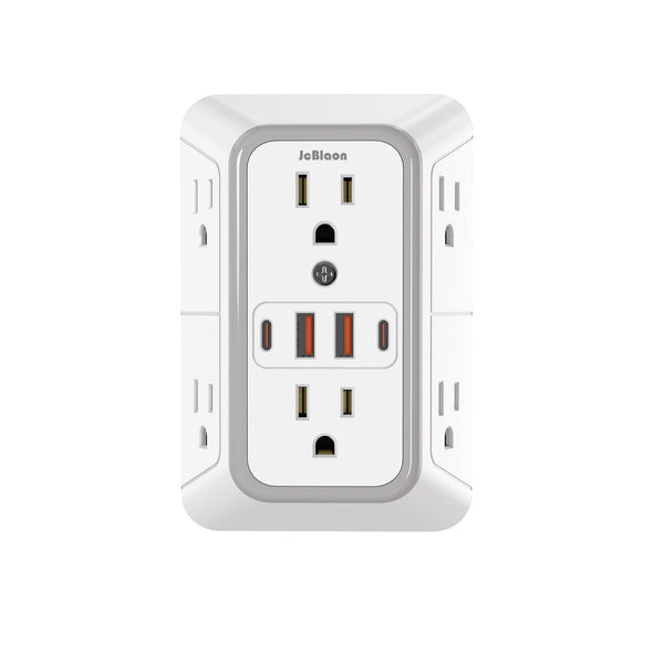 Wall Outlet Extender – 6 AC Outlets + 4 USB Ports (2 USB-C) Fast Charging Power Strip