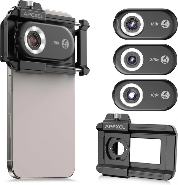 3-in-1 Smartphone Microscope Lens with LED Light – 100X / 150X / 200X Magnification for Android & iPhone