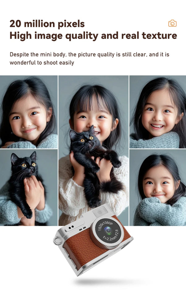 Retro Mini Digital Camera – 1080P Full-HD Video Recorder with LED Fill Light and 0.96" IPS Screen