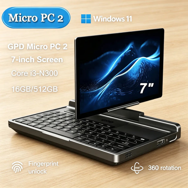MicroPC 2 – 7″ Touchscreen Mini Laptop, 16GB RAM, 512GB SSD, Intel N300 & Windows 11