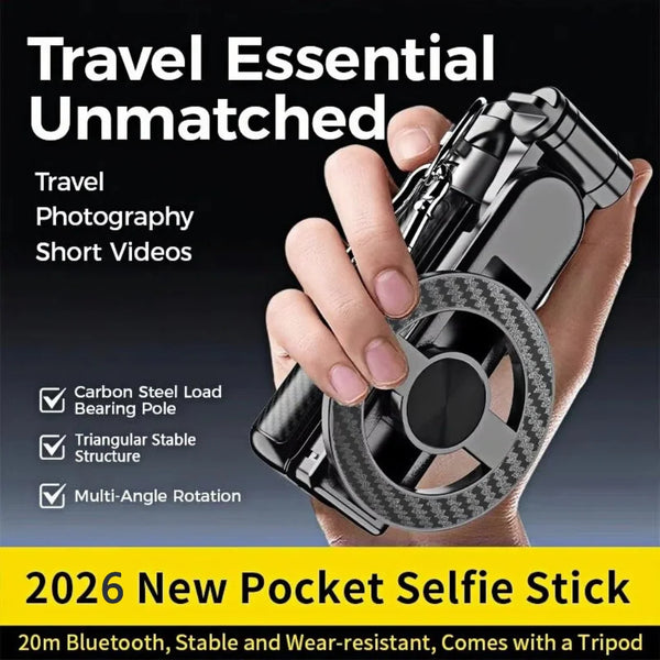 Magnetic Mini Selfie Stick with 360° Rotation & Bluetooth Remote