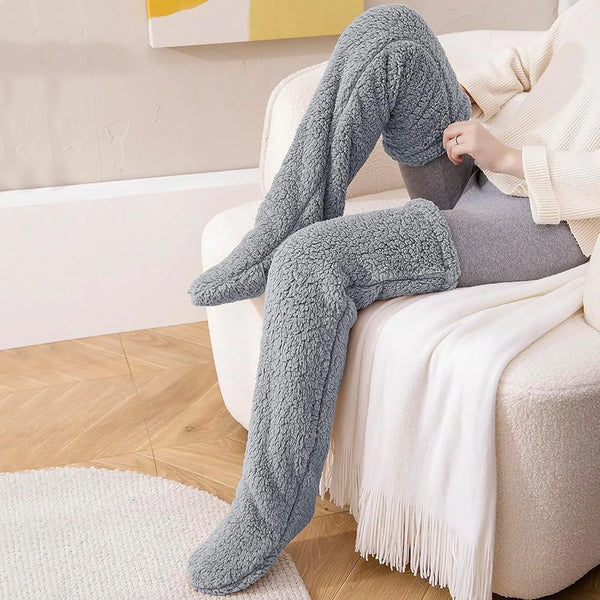 Fuzzy Thigh High Socks – Soft Knit Leg Warmers for Office & Home