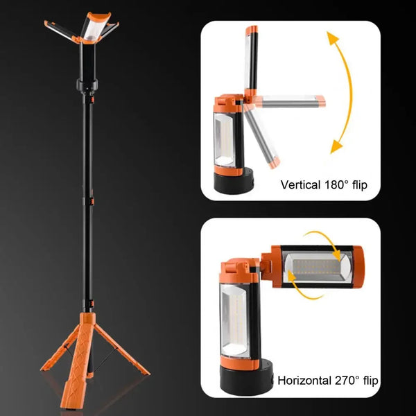LED Work Light with Tripod Stand – Rechargeable Waterproof Camping Lantern with 4 Modes & Power Bank Function