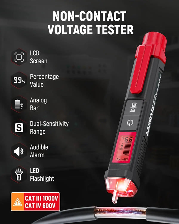 Non-Contact Voltage Tester & GFCI Outlet Tester Kit – LCD Display Wiring Fault Checker with Signal Percentage