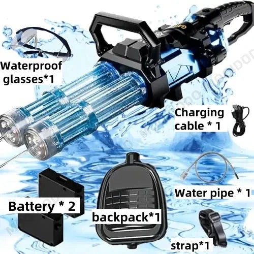 Electric Gatling Water Cannon – Dual Tube Rotating High-Pressure Water Gun with 3000ML Tank