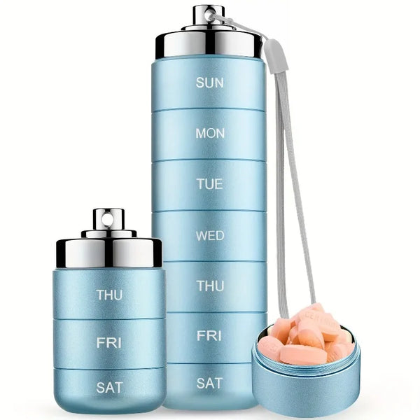 7-Day Waterproof Pill Organizer – Large Capacity Aluminum Alloy Travel Medicine & Supplement Container