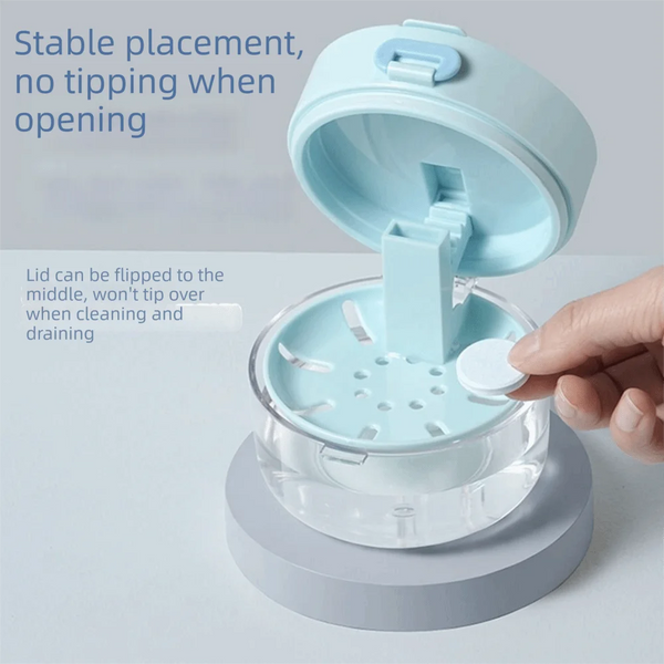 Drainable Denture Storage Case with Mirror & Layered Organizer Box