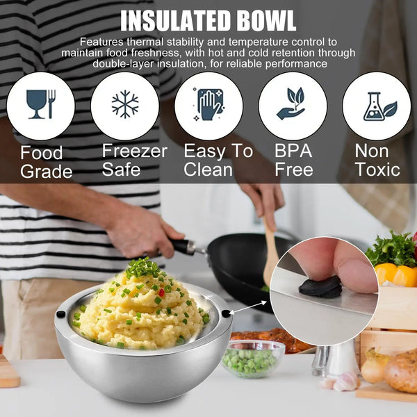Chilled Serving Bowl – Double-Walled Stainless Steel Insulated Bowl for Dips, Sauces & Salads