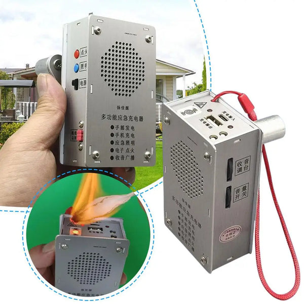 Emergency Hand Crank Generator Radio – Portable USB Charger, Flashlight & Plasma Igniter Survival Tool