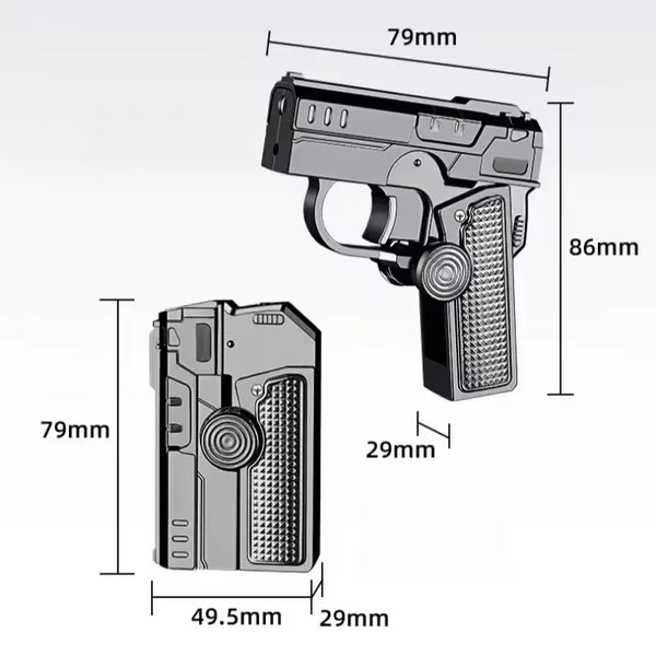 Metal Folding Gun-Style Jet Lighter – Windproof Butane Gas Red Flame Gyroscope Lighter with Laser