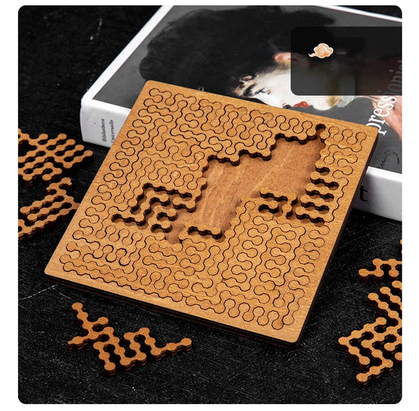 Impossible Wooden Puzzle IQ Board – Brain-Teaser Jigsaw & Tangram Puzzle with Multi-Level Difficulty