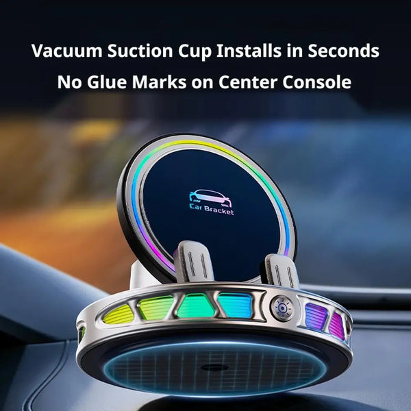 Smart Clamping Car Phone Mount with RGB Light & 360° Rotation