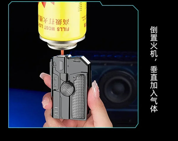 Metal Folding Gun-Style Jet Lighter – Windproof Butane Gas Red Flame Gyroscope Lighter with Laser