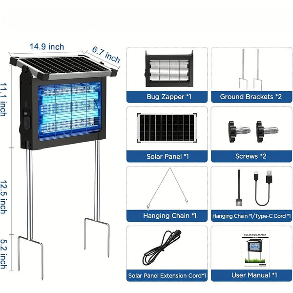 Solar Powered Bug Zapper – 4500V Outdoor Mosquito & Insect Killer (Up to ½ Acre Coverage)