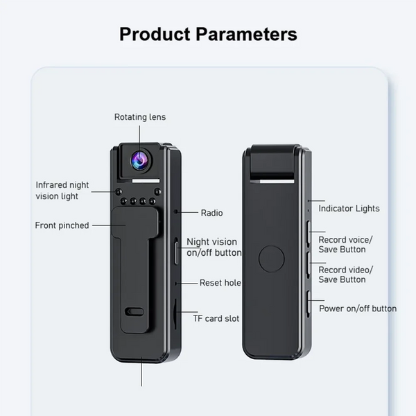 HD 1080P Mini Camera – Portable Body Cam with Infrared Night Vision