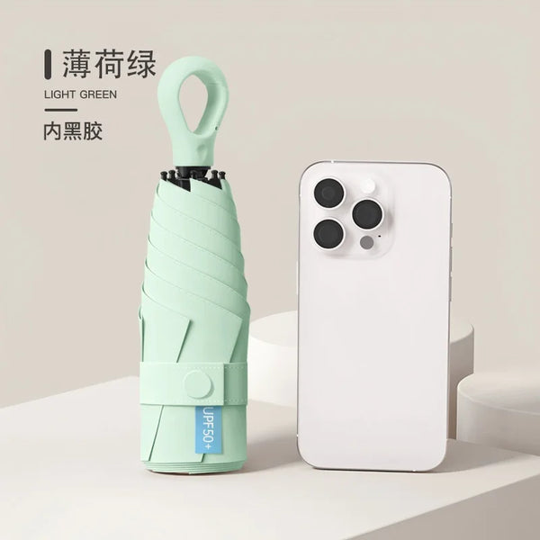 Mini 5-Fold Umbrella with UPF 50+ UV Protection & Carabiner Ring