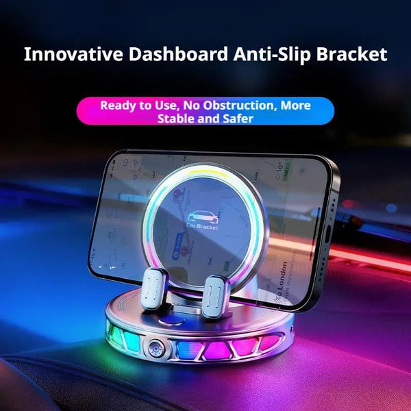 Smart Clamping Car Phone Mount with RGB Light & 360° Rotation