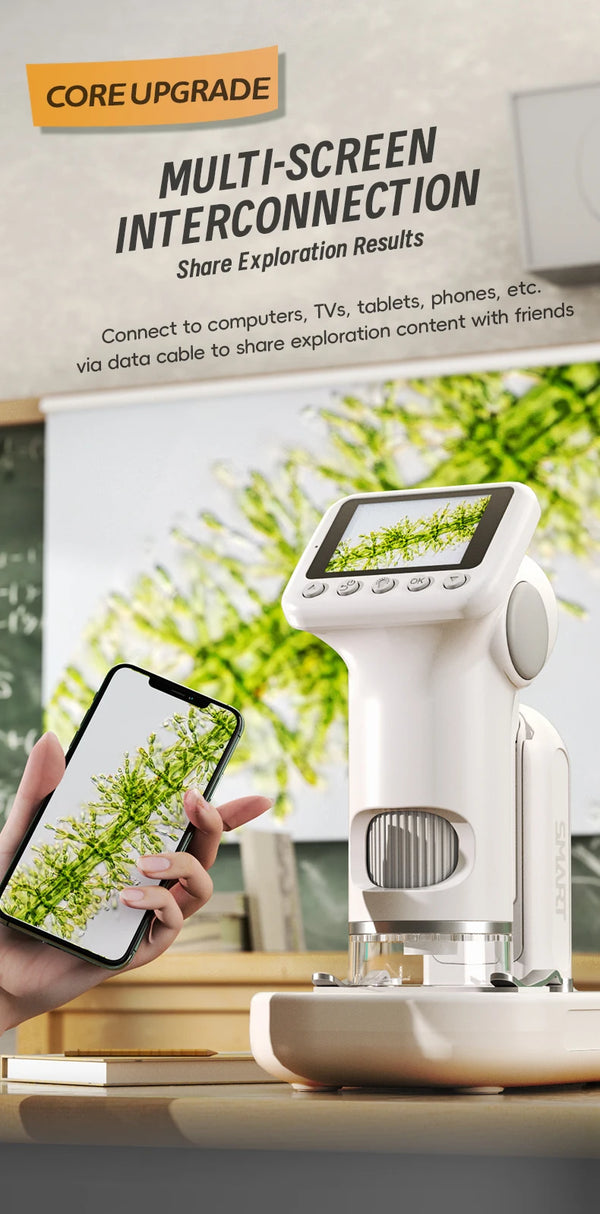 1600X Handheld Digital Microscope with 2-Inch HD Screen – Portable Electronic Magnifier with Camera & Video, 3-Level Lighting, Multilingual Interface
