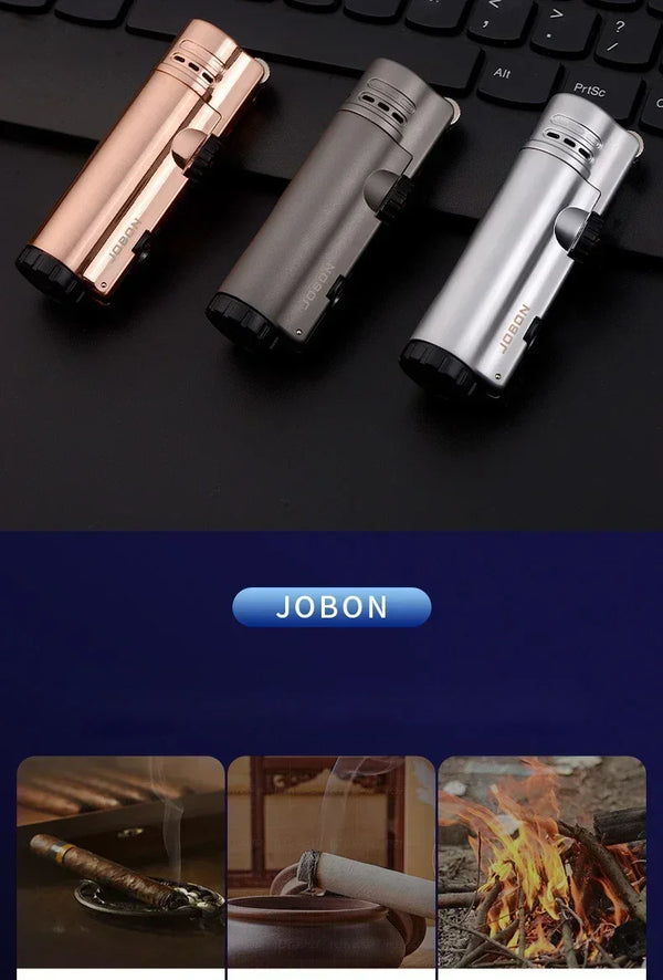 JOBON 4-Torch Jet Windproof Inflatable Lighter – Metal Flint Grinding Wheel Gas Lighter