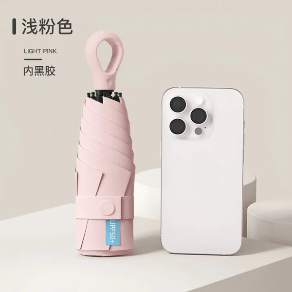 Mini 5-Fold Umbrella with UPF 50+ UV Protection & Carabiner Ring