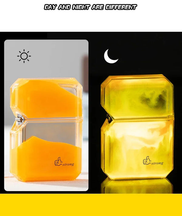 Luminous Quicksand Fluorescent Kerosene Lighter – Windproof Transparent Shell Creative Smoking Accessory Gift