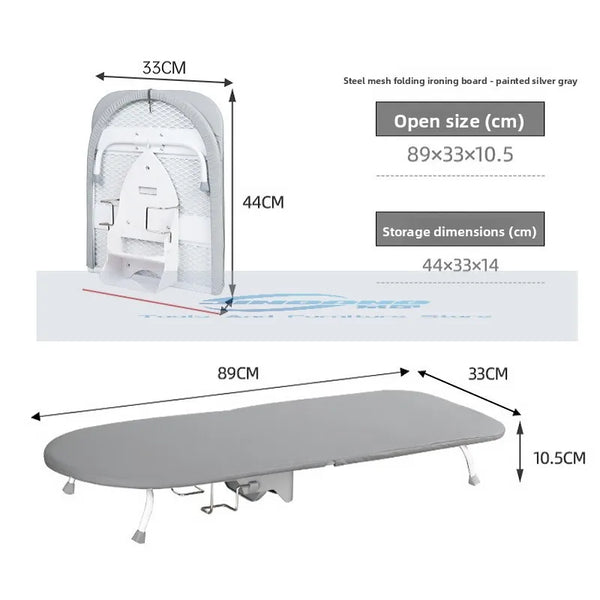Folding Desktop Ironing Board with Reinforced Frame and Built-In Clothes Storage