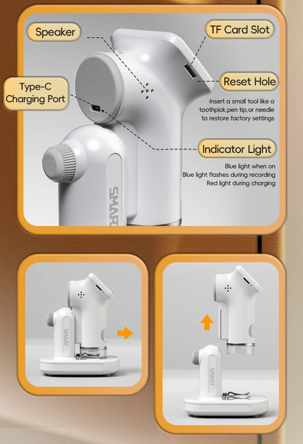 1600X Handheld Digital Microscope with 2-Inch HD Screen – Portable Electronic Magnifier with Camera & Video, 3-Level Lighting, Multilingual Interface