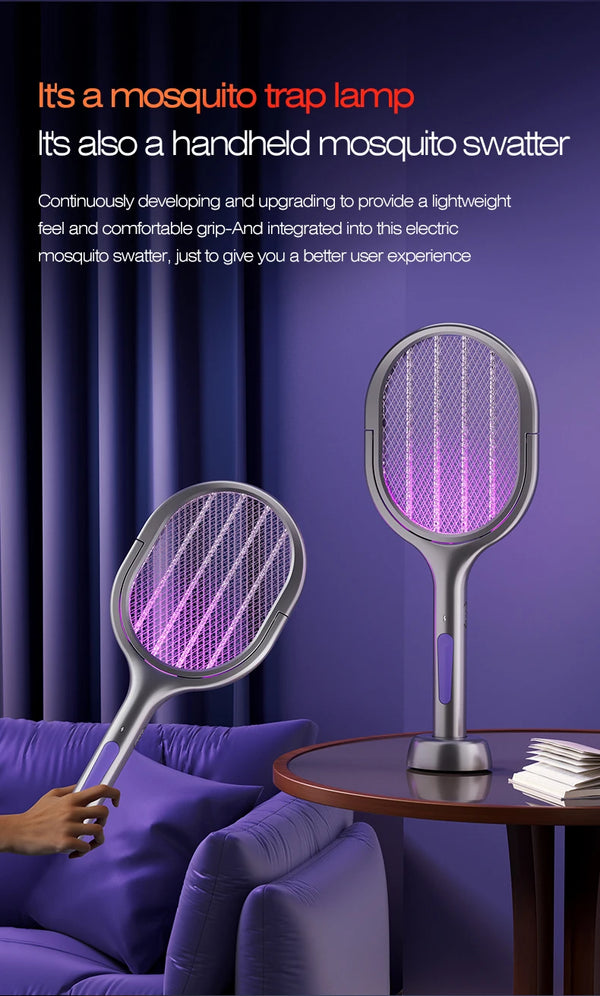 6-in-1 Retractable Electric Mosquito Swatter & Bug Trap Lamp – USB Rechargeable Fly Zapper with Extendable Handle