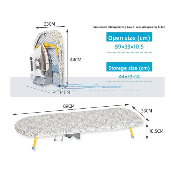 Folding Desktop Ironing Board with Reinforced Frame and Built-In Clothes Storage