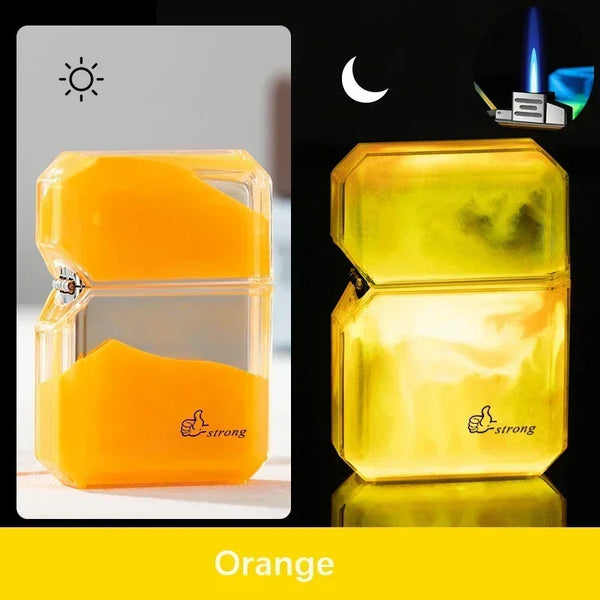 Luminous Quicksand Fluorescent Kerosene Lighter – Windproof Transparent Shell Creative Smoking Accessory Gift