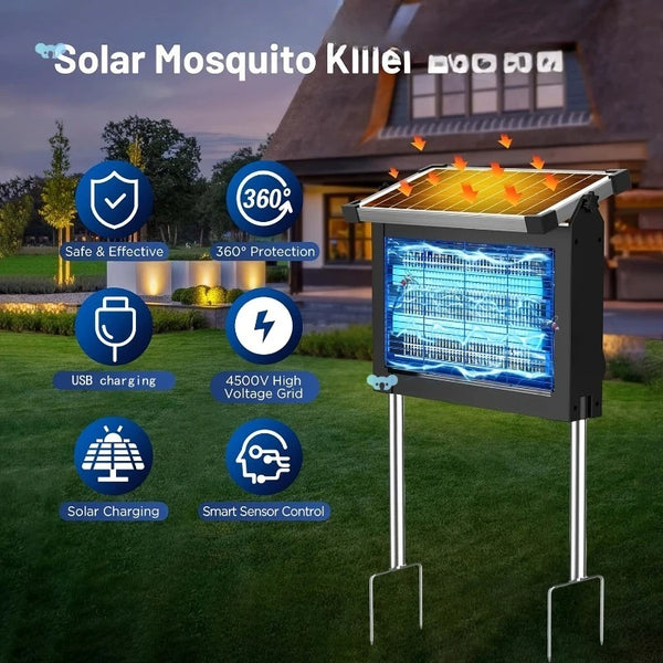 Solar Powered Bug Zapper – 4500V Outdoor Mosquito & Insect Killer (Up to ½ Acre Coverage)