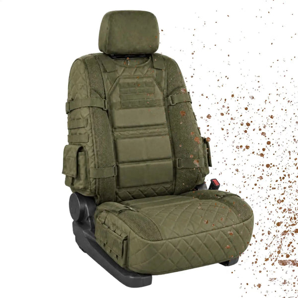 Military Style Heavy-Duty Car Seat Protector with Non-Slip Backing & Storage Pockets
