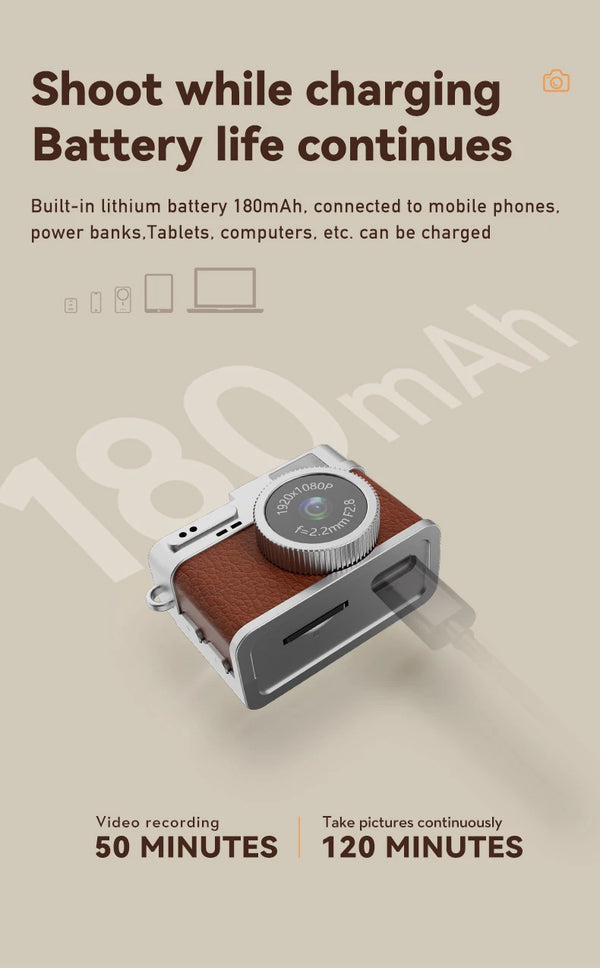 Retro Mini Digital Camera – 1080P Full-HD Video Recorder with LED Fill Light and 0.96" IPS Screen