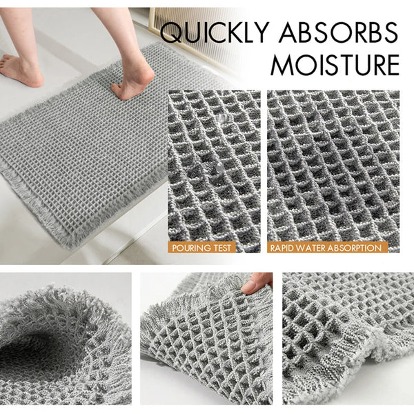Microfiber Waffle Bath Mat – Absorbent Non-Slip Tassel Bathroom Rug
